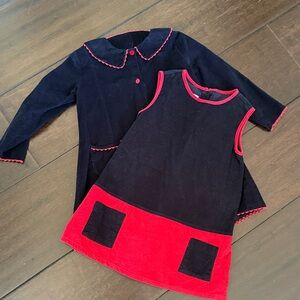 bella bliss Navy and Red Corduroy Girls Formal Dress Set